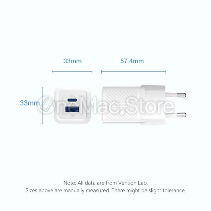 2-портовий зарядний пристрій Vention USB (C + A), GaN (30 Вт/30 Вт) (Чорний)