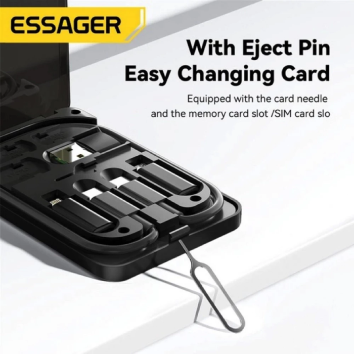 Багатофункціональний кабель для передачі даних Essager Box 4 в 1 3A USB-C, Micro-USB, Lightning з підставкою для телефону