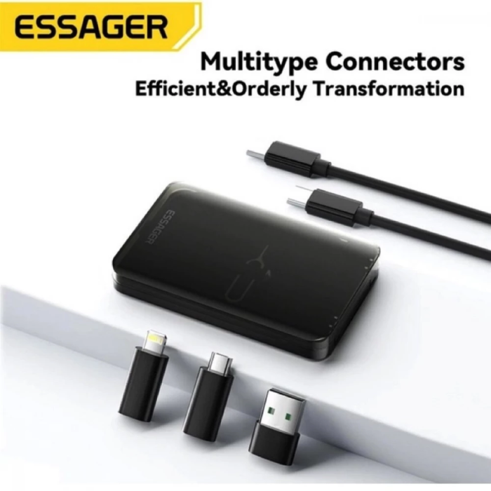 Багатофункціональний кабель для передачі даних Essager Box 4 в 1 3A USB-C, Micro-USB, Lightning з підставкою для телефону
