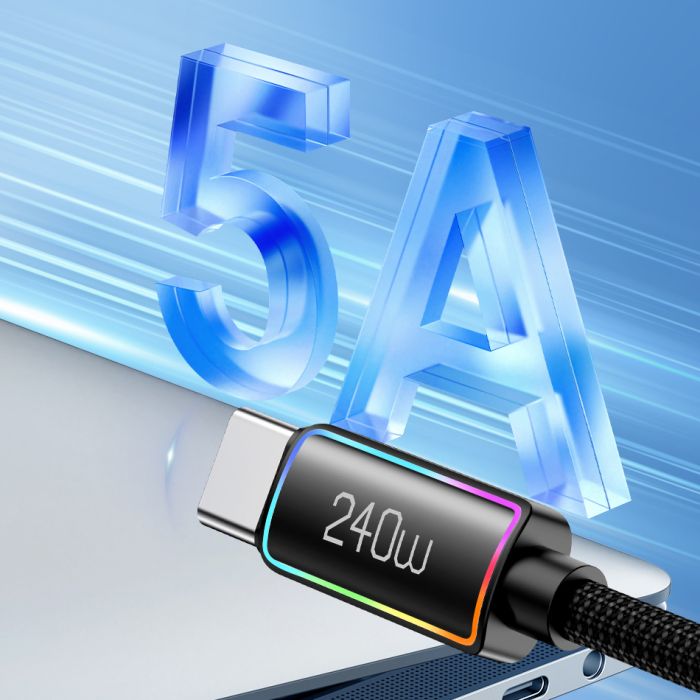 Зарядний кабель Rocoren 240W USB-C на USB-C 1М RGB Fast Charging Cable (Чорний)