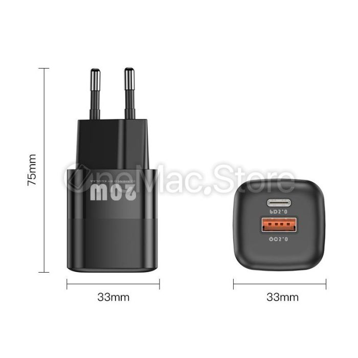 Блочок KUULAA 20W USB + Type-C (Black/Чорний)