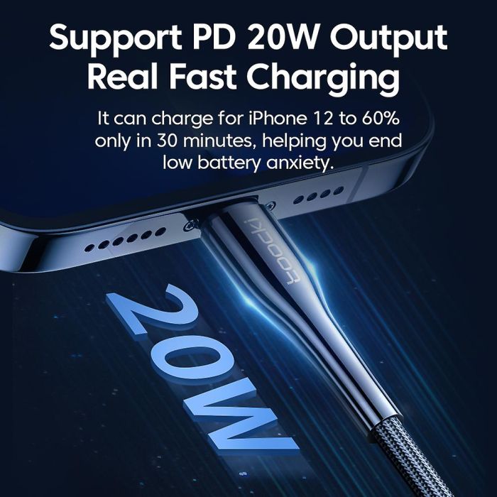 Зарядний кабель Toocki USB-C to Apple Lightning 20W 2м (Чорний)