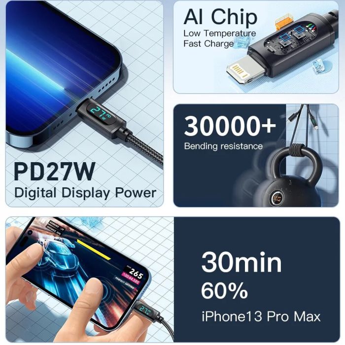 Зарядний кабель ESSAGER USB-C to Apple Lightning 29W 2м (Чорний)