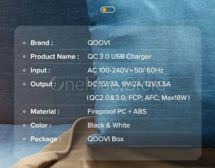 Зарядний пристрій QOOVI 18W USB (Чорний)