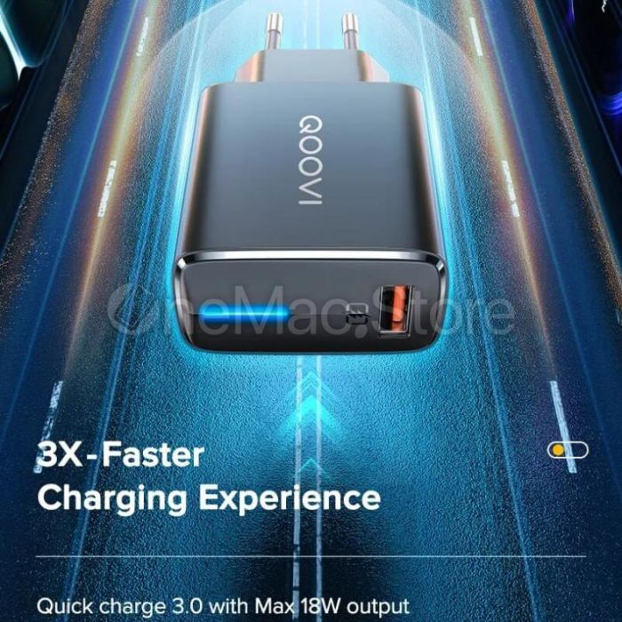 Зарядний пристрій QOOVI 18W USB (Чорний)