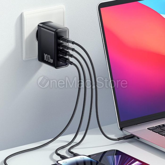 Зарядний пристрій Essager 100W GAN (2xType-C + 2xUSB-A) (Чорний)