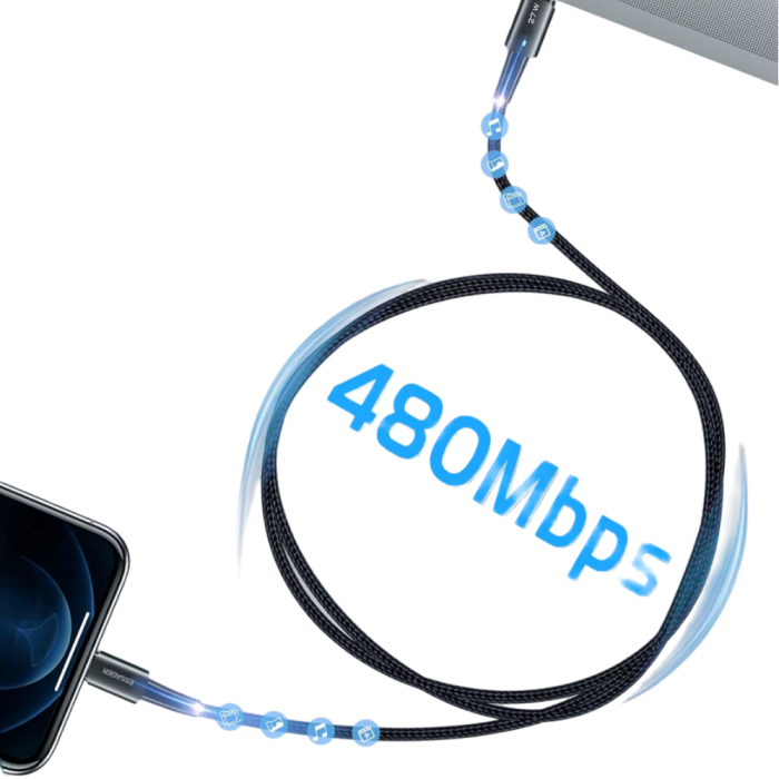 Зарядний кабель ESSAGER USB-C to Apple Lightning 27W 2м  (Чорний)